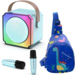 Mini Karaoke Machine, Portable Karaoke Machine with 2 Wireless Microphones, Gifts for Kids, Adults, Girls Boys Birthday Easter Toys, Age 3-12 Year Olds, Bluetooth Speaker, 1 Bag, for Party (Blue)