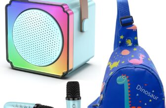 Mini Karaoke Machine, Portable Karaoke Machine with 2 Wireless Microphones, Gifts for Kids, Adults, Girls Boys Birthday Easter Toys, Age 3-12 Year Olds, Bluetooth Speaker, 1 Bag, for Party (Blue)