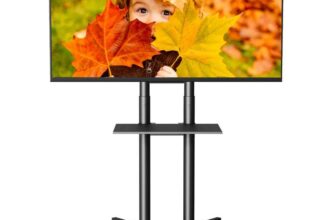 Mobile TV Stand on Wheels Height Adjustable Tilt for 3285 inch Screens with Laptop Shelf – Black