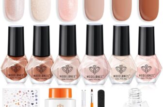 Modelones Nail Polish Set 6 Colors with Top & Base Coat, Nude Pink Brown Nail Polish Remover, Sticker, Glitter Shimmer Quick Dry Nail Polish Kit DIY Home Manicure for Women
