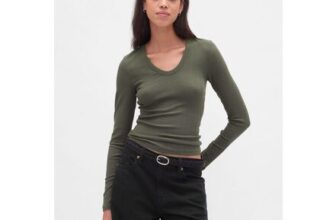 Modern Green Long Sleeve Sheer Ribbed T-Shirt