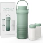 Momcozy 650ml Portable Breast Milk Cooler for Outdoor, Life Saver with 360 Total Cooling for 24 Hours, Larger Capacity Travel Breastmilk Chiller with 2pcs Baby Bottles for Breastmilk Storage, Green