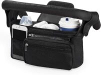 Momcozy Baby Pushchair Organiser, 3 Insulated Cup HolderDetachable Zippered Pocket, Adjustable Shoulder Strap, Large Capacity for Baby Essentials, Compact Design Fits Any Pram Handlebar