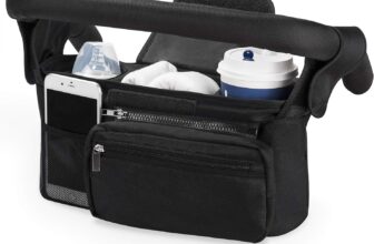 Momcozy Baby Pushchair Organiser, 3 Insulated Cup HolderDetachable Zippered Pocket, Adjustable Shoulder Strap, Large Capacity for Baby Essentials, Compact Design Fits Any Pram Handlebar