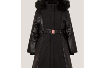 Monsoon Shine Panel Belted Coat Black
