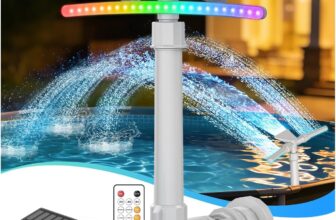 Mooroer Solar Pool Fountain with 9-Color LED Lights, Dual-Head Adjustable Waterfall Sprinkler, Cools Water 10-20F, Remote Control & Light Sensor for Above/Inground Pools, Relaxation & Party Decor