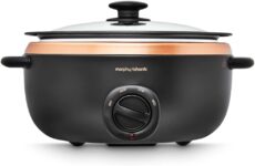 Morphy Richards 6.5L Sear and Stew Slow Cooker, Dishwasher Proof Non Stick Aluminum Pot, Cool Touch Handles, Matte Black and Rose Gold, 461016