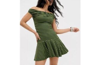Motel Khaki Mausari Stripe Mini Dress