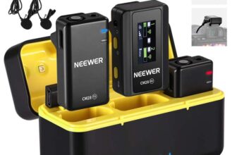NEEWER CM28 Wireless Lavalier Microphone System with Charging Case, 2 Mic Clips, , 4GB Storage, 9H Playtime, Lavalier Lapel Mic
