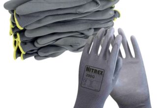 NITREX 10 Pairs of Black General Handling Gloves with PU Palm Coating, Size 8, Medium