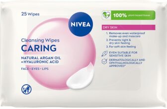 NIVEA Caring 3-in-1 Cleansing Face Wipes for Dry Skin (25 Sheets), Nourishing Face Cleanser and Makeup Wipes for Gentle Yet Effective Makeup Removal