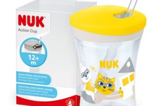 NUK Action Cup Toddler 230ml Straw, Leak-Proof, BPA-Free, Yellow Cat