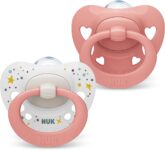 NUK Signature Baby Dummy 0-6 Months Soothes 95% of Babies Heart-Shaped BPA-Free Silicone Soothers Includes Case Pink Hearts 2 Count