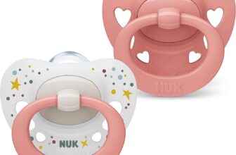 NUK Signature Baby Dummy 0-6 Months Soothes 95% of Babies Heart-Shaped BPA-Free Silicone Soothers Includes Case Pink Hearts 2 Count