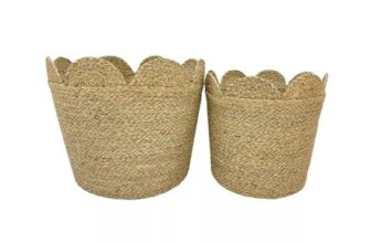 Natural Seagrass Nestable Storage Basket (H)30cm (W)35cm (D)35cm, Set of 2