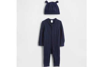 Navy Blue Cable-Knit One-Piece Outfit Sleepsuit Set