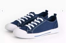 Navy Eyelet Canvas Lace up Trainer