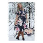 Navy Floral Petal Sleeve Tea Dress