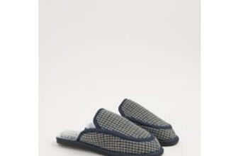 Navy Fur Lined Mule Slippers Price