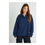 Navy Heavy Cotton Button-Detail Rugby Top