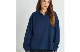 Navy Heavy Cotton Button-Detail Rugby Top