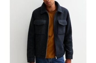 Navy Regular Fit Boucle Texture Jacket