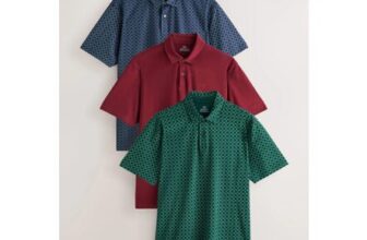 Navy/Red/Green Geo Printed Short Sleeve Jersey Polo Shirts 3 Pack