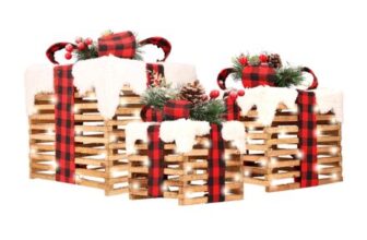 Netagon 3 LED Gift Boxes with Bow, Red Tartan