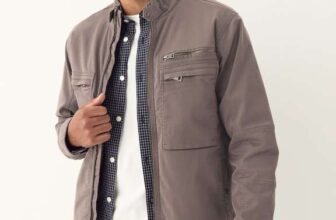 Neutral Borg Lined Zip Through Funnel Jacket – S,M,L,XL,2XL,4XL – Free Click and Collect