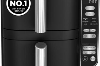 Ninja Double Stack Air Fryer, Vertical Dual Drawer Air Fryer with 4 cooking levels, 2 Drawers and 2 Racks, Space Saving Design, 7.6L Capacity, 6 Cooking Functions, 6 Portions, Black SL300UK