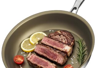 Non Stick Frying Pan 28cm, Stainless Steel Frying Pan Induction, Titanium Pan for Cooking, Non Toxic, PTFE & PFOA Free, Suitable for All Hobs, Dishwasher & Oven Safe,Brown