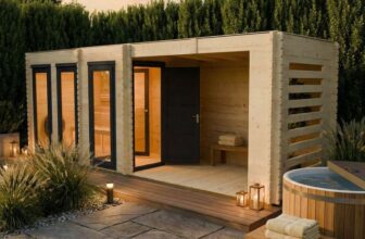 Novi Outdoor Sauna With Changing Room and Large Veranda Inc Heater & Free Paint – W/Code