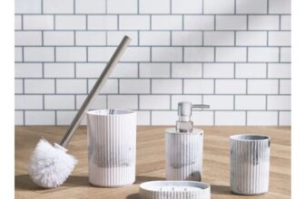 OHS 4-Piece Marble Ribbed Bathroom Accessories Set – Grey/White
