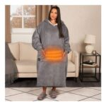 OHS Adults Extra-Long Electric Heated Hoodie Blanket – Charcoal