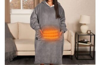 OHS Adults Extra-Long Electric Heated Hoodie Blanket – Charcoal