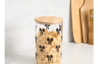 OHS Bow Plastic round Storage Container with Bamboo Lid (Clear/Black)