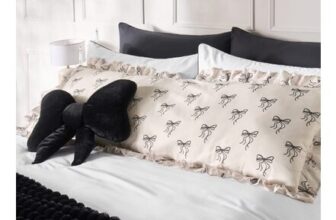 OHS Bow Print Frill Edge Bolster Pillow – Monochrome