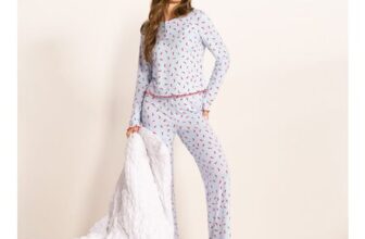 OHS Chilli Print Lettuce Edge Pyjama Set, Baby Blue