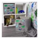 OHS Dinosaur Print Cube Storage Boxes, Grey – 2 Pack