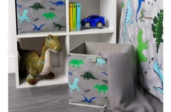 OHS Dinosaur Print Cube Storage Boxes, Grey – 2 Pack