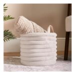 OHS Faux Fur Ribbed Storage Basket Natural