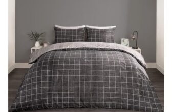 OHS Fine Line Check Reversible Duvet Set Charcoal/Black