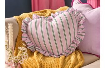 OHS Frill Heart Shaped Stripe Cushion – Pink/Green