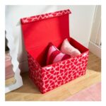 OHS Hearts Large Collapsible Storage Box with Lid Pink/Red