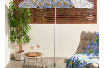 OHS Lemon Print Outdoor Parasol – White/Blue