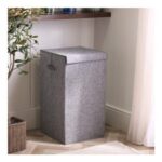 OHS Linen Look Collapsible Laundry Basket Grey