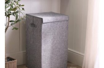 OHS Linen Look Collapsible Laundry Basket Grey