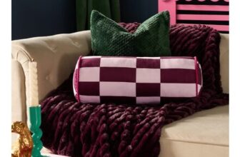 OHS Pink/Burgundy Check Print Bolster Pillow