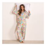 OHS Postcard Print Jersey Pyjama Set Blue