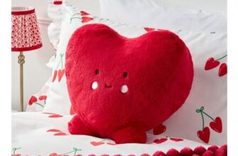 OHS Red Teddy Fleece Heart Shaped Cushion With Little Feet